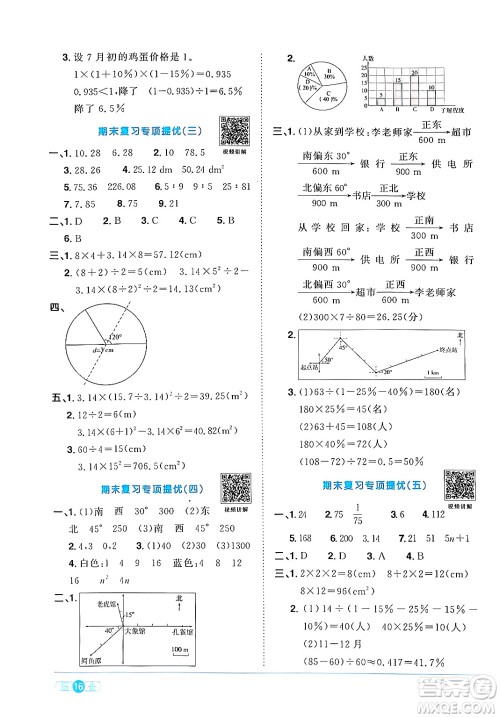 江西教育出版社2024年秋阳光同学课时优化作业六年级数学上册人教版答案