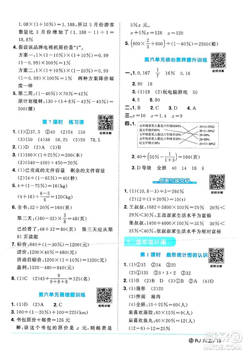 福建少年儿童出版社2024年秋阳光同学课时优化作业六年级数学上册人教版福建专版答案