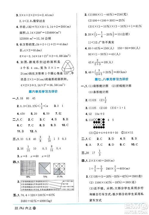 福建少年儿童出版社2024年秋阳光同学课时优化作业六年级数学上册人教版福建专版答案