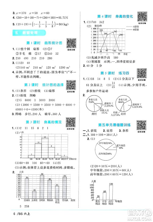 江西教育出版社2024年秋阳光同学课时优化作业六年级数学上册北师大版答案