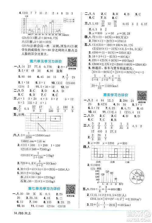 江西教育出版社2024年秋阳光同学课时优化作业六年级数学上册北师大版答案