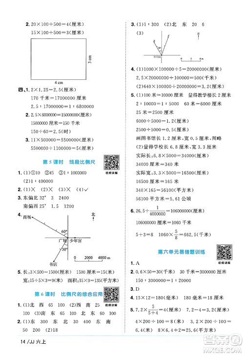 江西教育出版社2024年秋阳光同学课时优化作业六年级数学上册冀教版答案