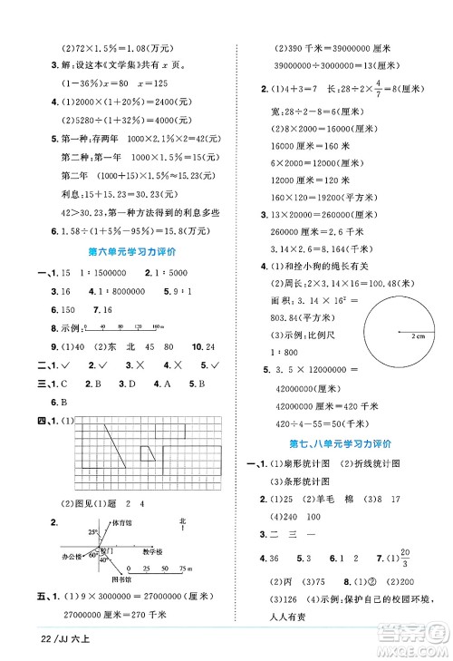 江西教育出版社2024年秋阳光同学课时优化作业六年级数学上册冀教版答案