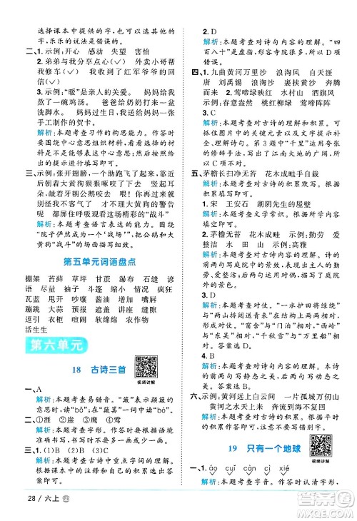 广东人民出版社2024年秋阳光同学课时优化作业六年级语文上册人教版广东专版答案