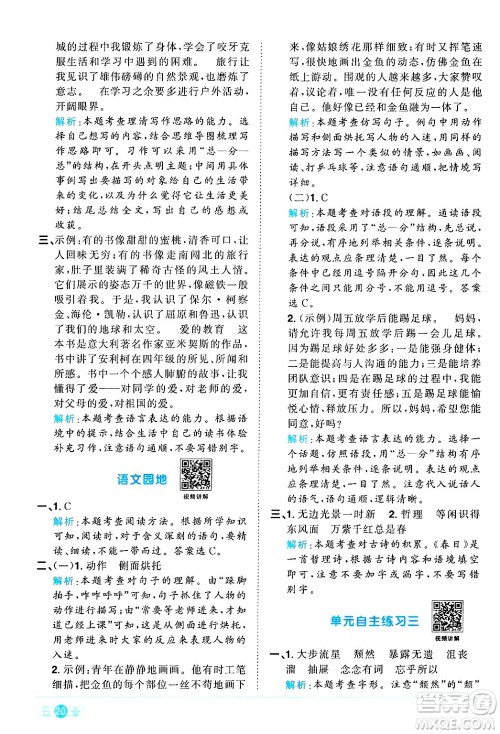 江西教育出版社2024年秋阳光同学课时优化作业六年级语文上册人教版河北专版答案