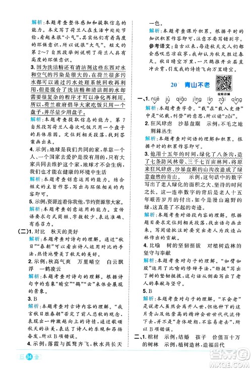 江西教育出版社2024年秋阳光同学课时优化作业六年级语文上册人教版河北专版答案