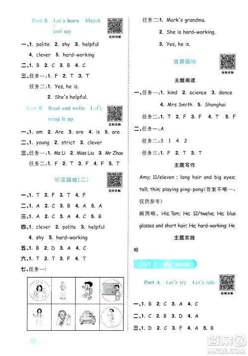 江西教育出版社2024年秋阳光同学课时优化作业五年级英语上册人教PEP版答案