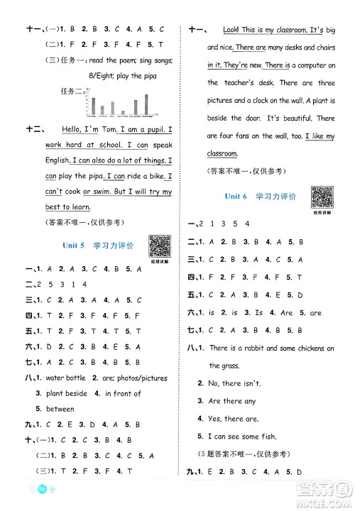 江西教育出版社2024年秋阳光同学课时优化作业五年级英语上册人教PEP版答案