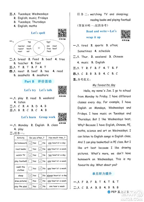 广东人民出版社2024年秋阳光同学课时优化作业五年级英语上册人教PEP版广东专版答案