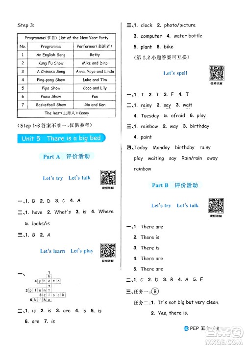 广东人民出版社2024年秋阳光同学课时优化作业五年级英语上册人教PEP版广东专版答案
