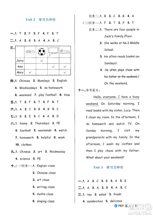 广东人民出版社2024年秋阳光同学课时优化作业五年级英语上册人教PEP版广东专版答案