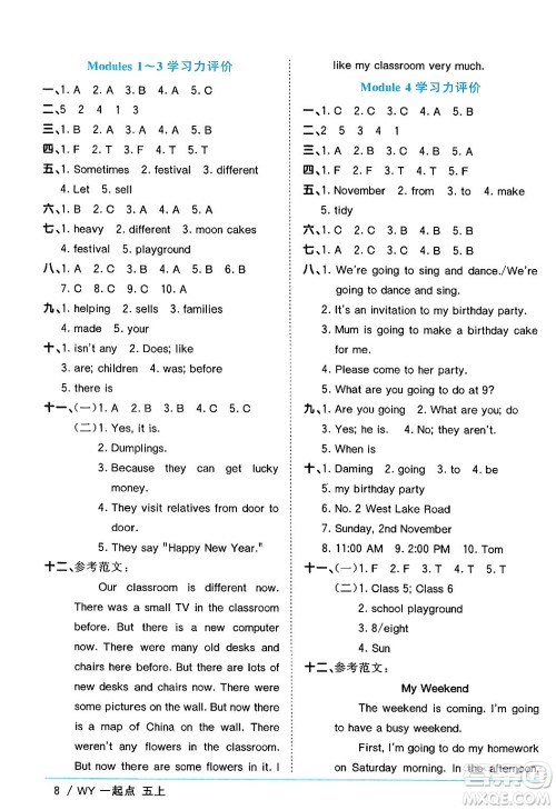 江西教育出版社2024年秋阳光同学课时优化作业五年级英语上册外研版一起点答案 江西教育出版社2024年秋阳光同学课时优化作业五年级英语上册外研版一起点答案