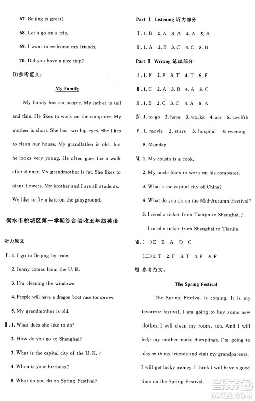 江西教育出版社2024年秋阳光同学课时优化作业五年级英语上册冀教版答案 江西教育出版社2024年秋阳光同学课时优化作业五年级英语上册冀教版答案