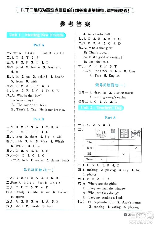 江西教育出版社2024年秋阳光同学课时优化作业五年级英语上册闽教版福建专版答案