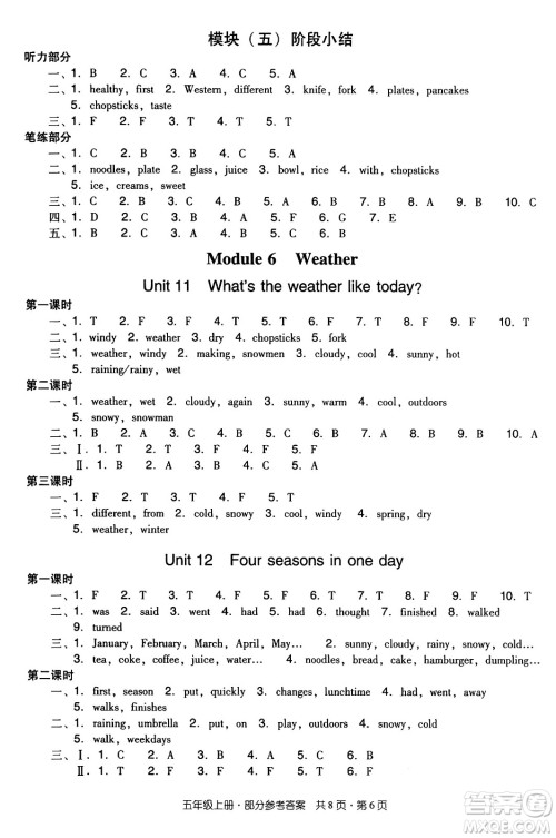 江西教育出版社2024年秋阳光同学课时优化作业五年级英语上册教科版广州专版答案 江西教育出版社2024年秋阳光同学课时优化作业五年级英语上册教科版广州专版答案