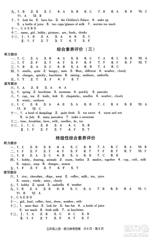 江西教育出版社2024年秋阳光同学课时优化作业五年级英语上册教科版广州专版答案