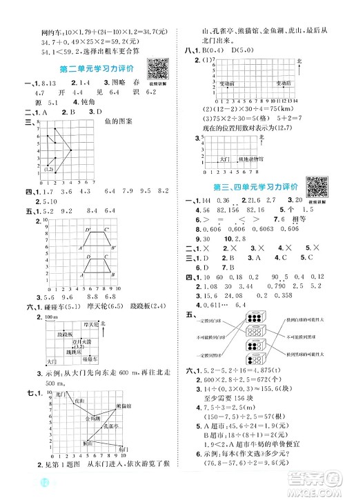 江西教育出版社2024年秋阳光同学课时优化作业五年级数学上册人教版答案