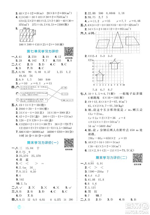 江西教育出版社2024年秋阳光同学课时优化作业五年级数学上册人教版答案