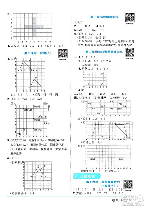 甘肃少年儿童出版社2024年秋阳光同学课时优化作业五年级数学上册人教版山东专版答案