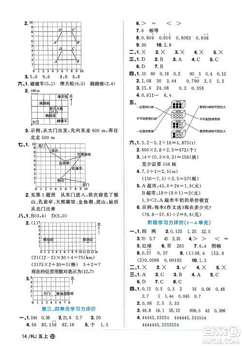 甘肃少年儿童出版社2024年秋阳光同学课时优化作业五年级数学上册人教版山东专版答案