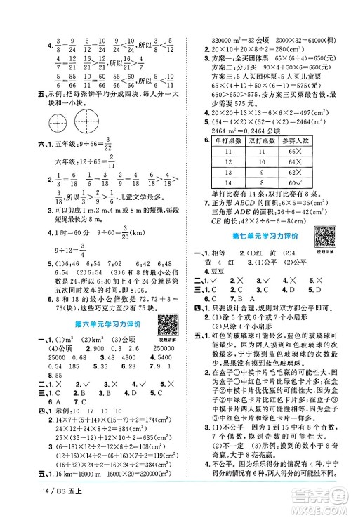 江西教育出版社2024年秋阳光同学课时优化作业五年级数学上册北师大版广东专版答案