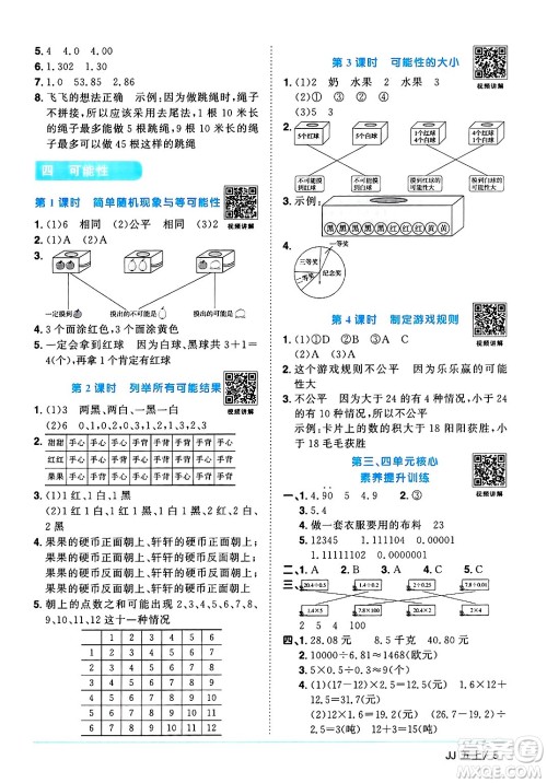 江西教育出版社2024年秋阳光同学课时优化作业五年级数学上册冀教版答案 江西教育出版社2024年秋阳光同学课时优化作业五年级数学上册冀教版答案