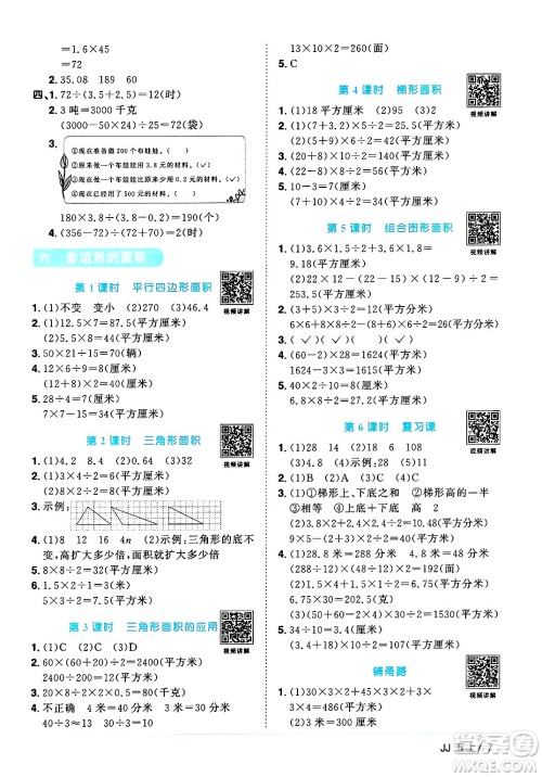 江西教育出版社2024年秋阳光同学课时优化作业五年级数学上册冀教版答案