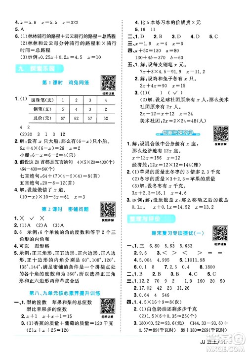 江西教育出版社2024年秋阳光同学课时优化作业五年级数学上册冀教版答案 江西教育出版社2024年秋阳光同学课时优化作业五年级数学上册冀教版答案
