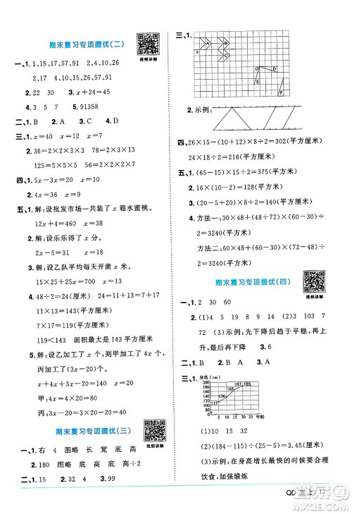 江西教育出版社2024年秋阳光同学课时优化作业五年级数学上册青岛版山东专版答案