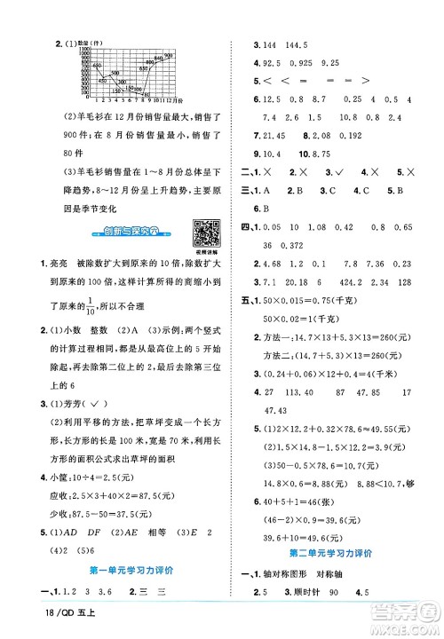 江西教育出版社2024年秋阳光同学课时优化作业五年级数学上册青岛版山东专版答案