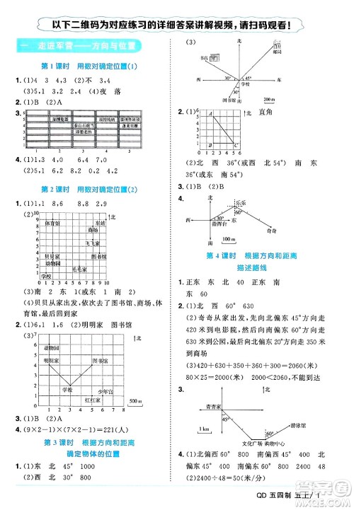 江西教育出版社2024年秋阳光同学课时优化作业五年级数学上册青岛版山东专版五四制答案