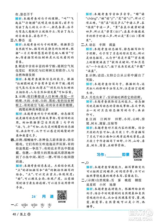 甘肃少年儿童出版社2024年秋阳光同学课时优化作业五年级语文上册人教版山东专版答案