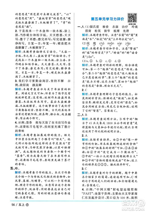 甘肃少年儿童出版社2024年秋阳光同学课时优化作业五年级语文上册人教版山东专版答案