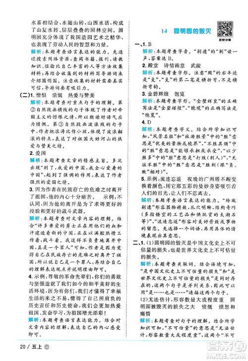 广东人民出版社2024年秋阳光同学课时优化作业五年级语文上册人教版广东专版答案 广东人民出版社2024年秋阳光同学课时优化作业五年级语文上册人教版广东专版答案
