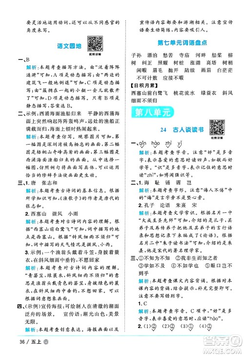 广东人民出版社2024年秋阳光同学课时优化作业五年级语文上册人教版广东专版答案 广东人民出版社2024年秋阳光同学课时优化作业五年级语文上册人教版广东专版答案
