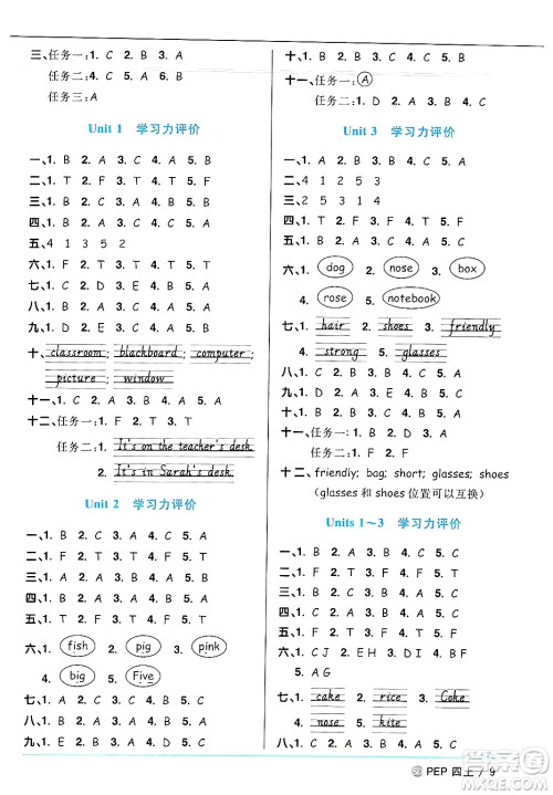 甘肃少年儿童出版社2024年秋阳光同学课时优化作业四年级英语上册人教PEP版山东专版答案 甘肃少年儿童出版社2024年秋阳光同学课时优化作业四年级英语上册人教PEP版山东专版答案