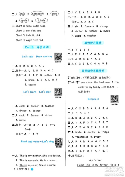 广东人民出版社2024年秋阳光同学课时优化作业四年级英语上册人教PEP版广东专版答案