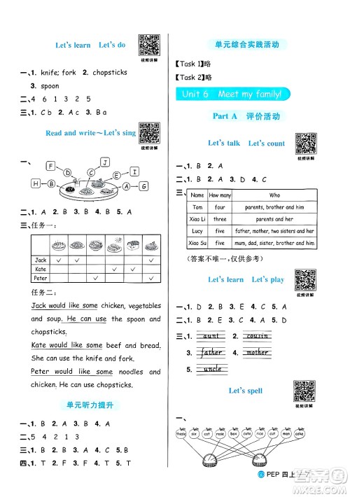 广东人民出版社2024年秋阳光同学课时优化作业四年级英语上册人教PEP版广东专版答案