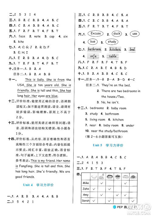 广东人民出版社2024年秋阳光同学课时优化作业四年级英语上册人教PEP版广东专版答案