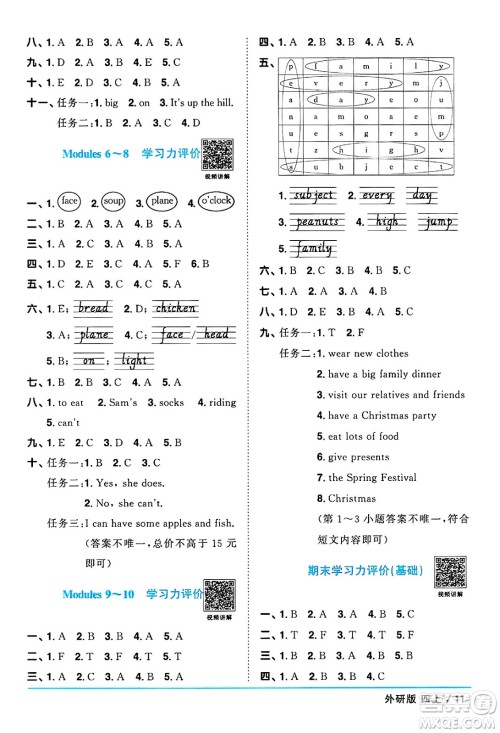 江西教育出版社2024年秋阳光同学课时优化作业四年级英语上册外研版三起点答案