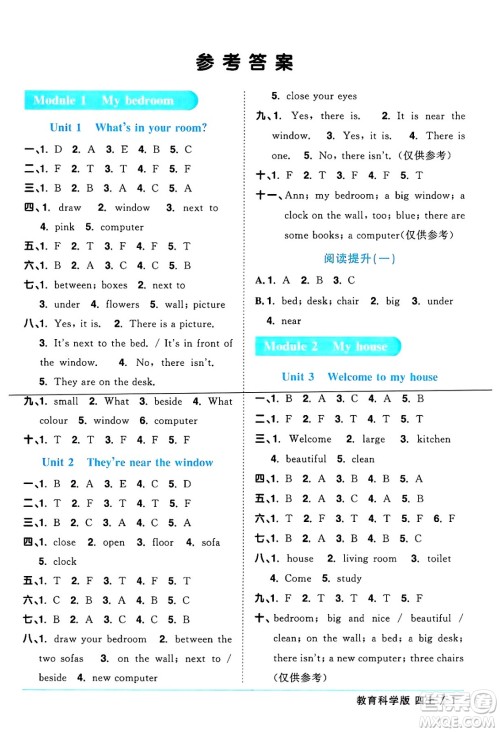 江西教育出版社2024年秋阳光同学课时优化作业四年级英语上册教科版广州专版答案 江西教育出版社2024年秋阳光同学课时优化作业四年级英语上册教科版广州专版答案