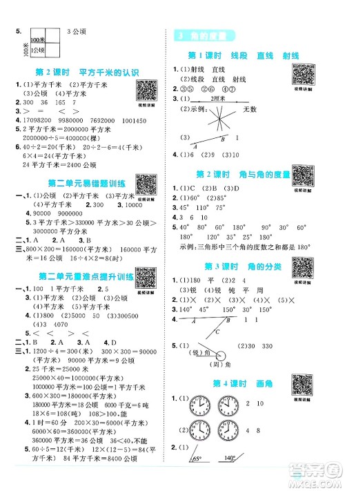 江西教育出版社2024年秋阳光同学课时优化作业四年级数学上册人教版答案