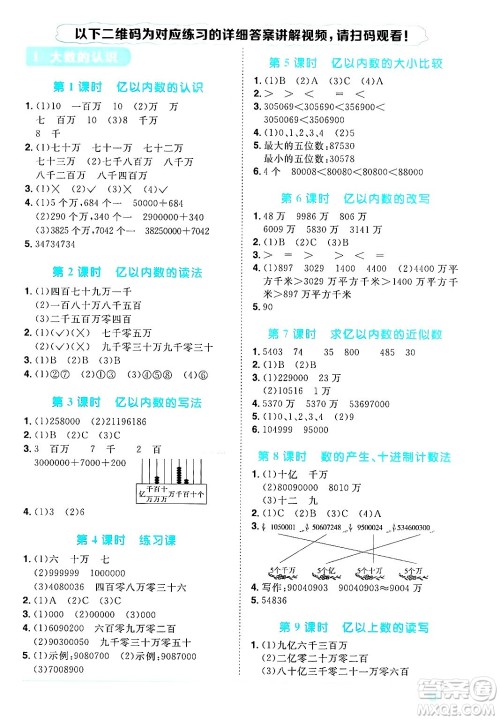 江西教育出版社2024年秋阳光同学课时优化作业四年级数学上册人教版答案