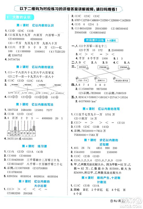 广东人民出版社2024年秋阳光同学课时优化作业四年级数学上册人教版广东专版答案