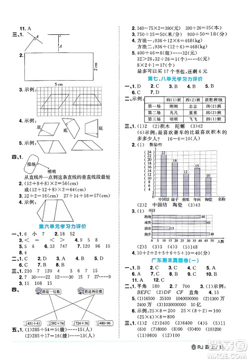 广东人民出版社2024年秋阳光同学课时优化作业四年级数学上册人教版广东专版答案