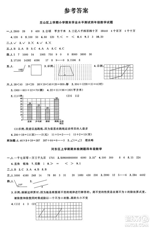 甘肃少年儿童出版社2024年秋阳光同学课时优化作业四年级数学上册人教版山东专版答案