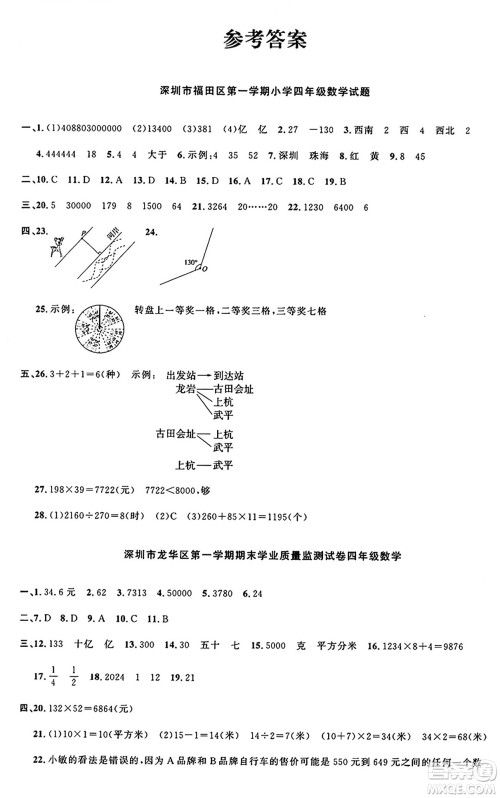 江西教育出版社2024年秋阳光同学课时优化作业四年级数学上册北师大版广东专版答案