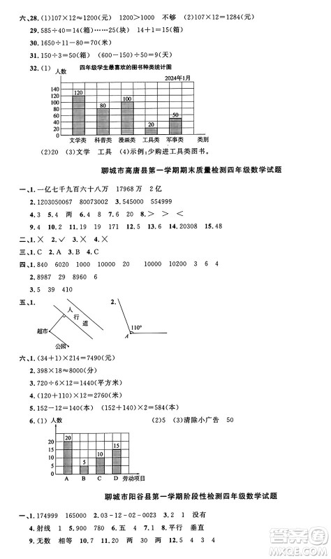 江西教育出版社2024年秋阳光同学课时优化作业四年级数学上册青岛版山东专版答案