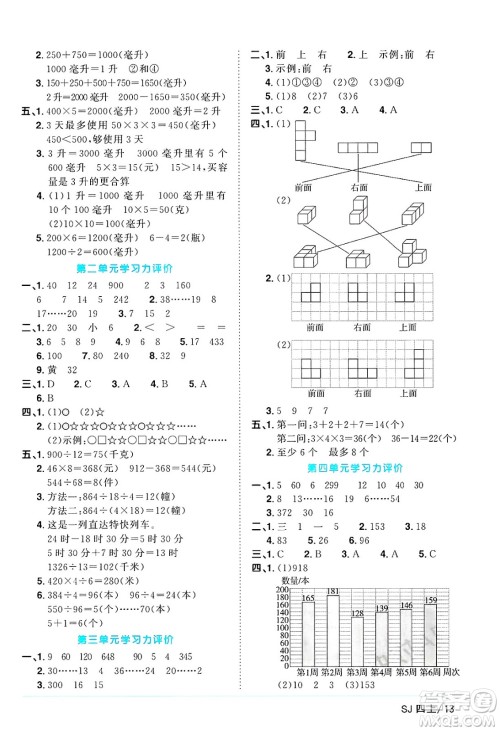 江西教育出版社2024年秋阳光同学课时优化作业四年级数学上册苏教版答案 江西教育出版社2024年秋阳光同学课时优化作业四年级数学上册苏教版答案