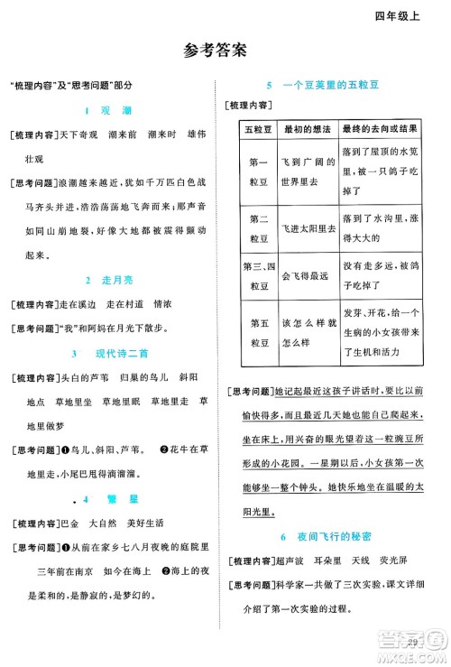 广东人民出版社2024年秋阳光同学课时优化作业四年级语文上册人教版广东专版答案